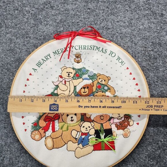Vintage Embroidered A Beary‎ Merry Christmas Wall Hanging Holiday Decor - Picture 13 of 13